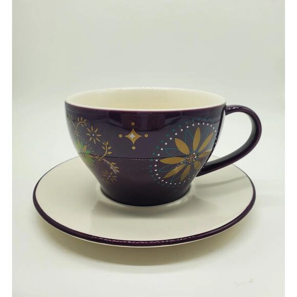 Vintage Starbucks  2006 Purple Gold Starfish & Floral  Mug and Saucer Set of 3 - Picture 1 of 7
